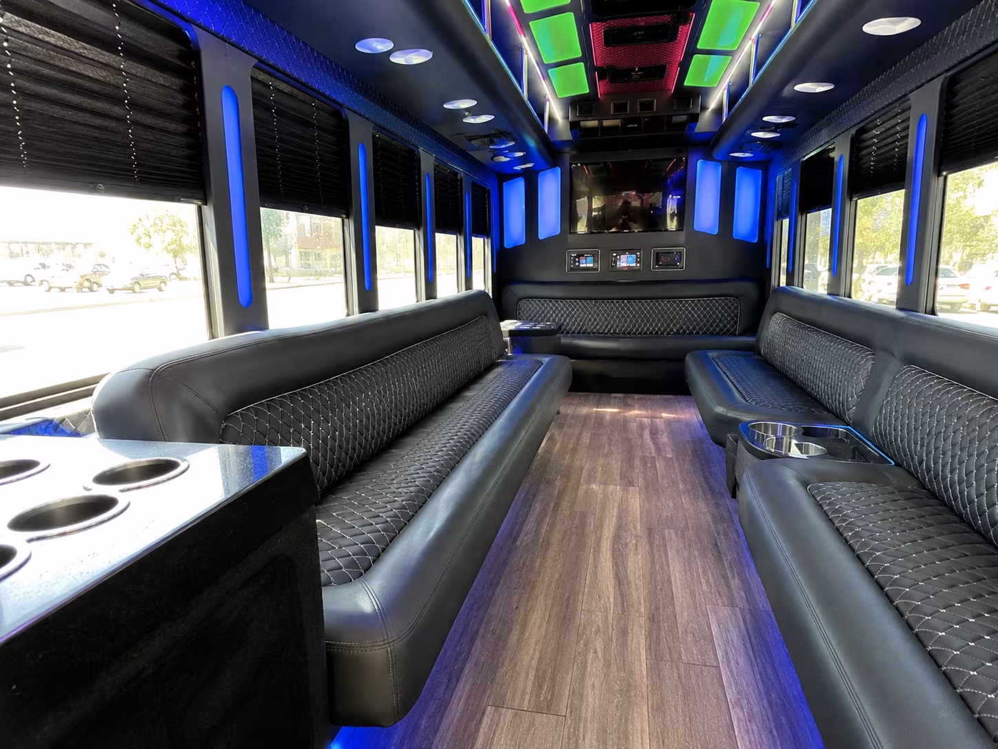 freeport 15 passenger party bus inside