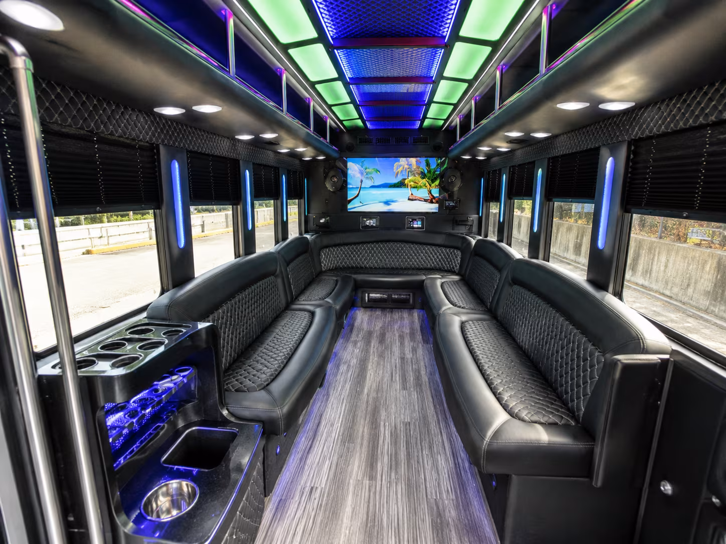 freeport 18 passenger party bus inside