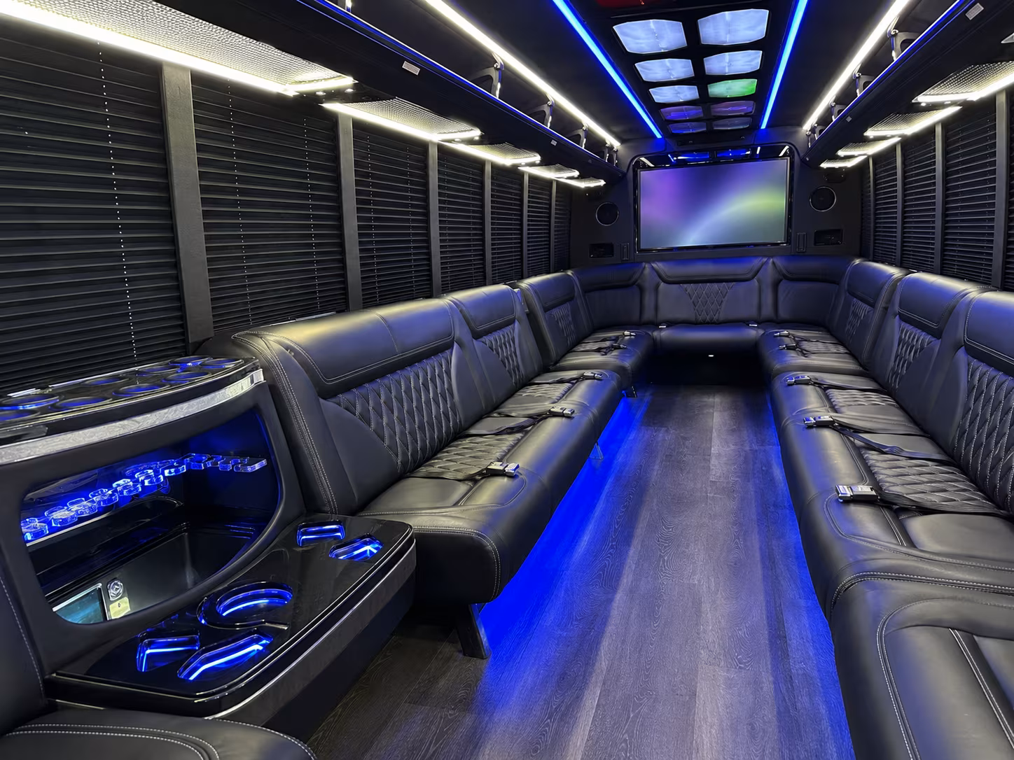 freeport 20 passenger party bus inside