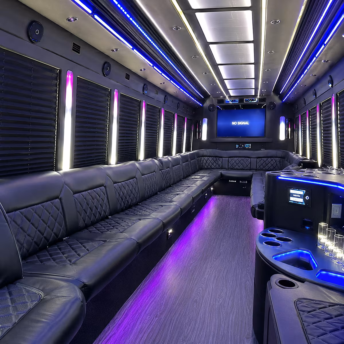 freeport 30 passenger party bus inside
