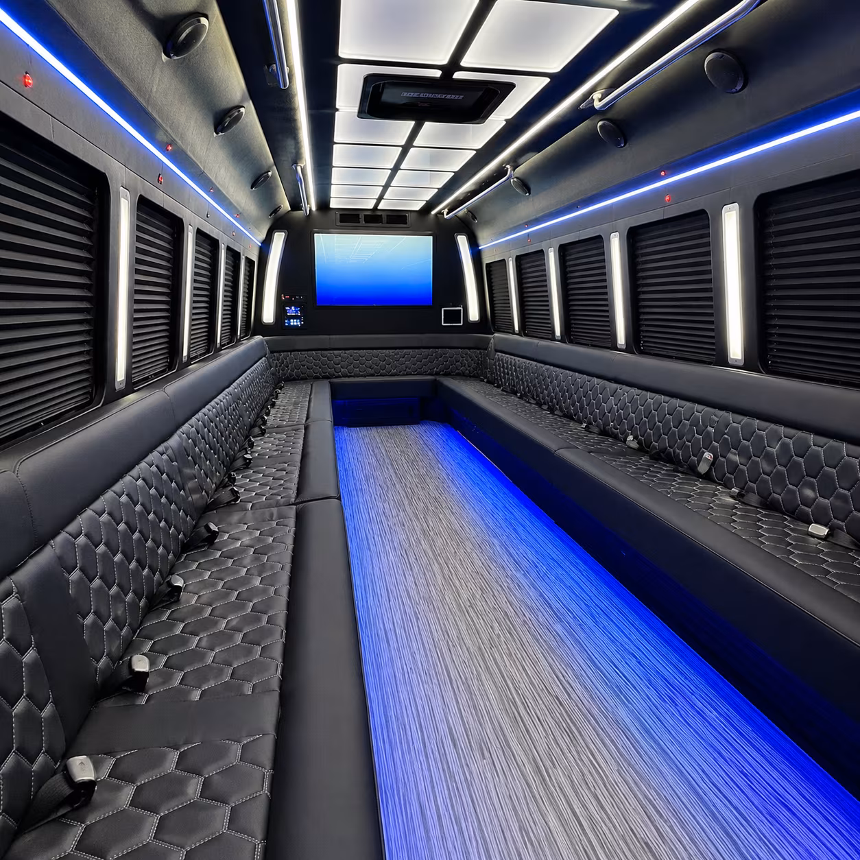 freeport 50 passenger party bus inside