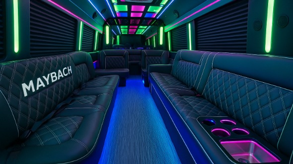 Interior of Charter Bus Company Freeport's Party Bus in Freeport