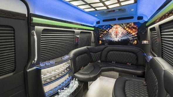 Interior of Charter Bus Company Freeport's Sprinter Limo in Freeport